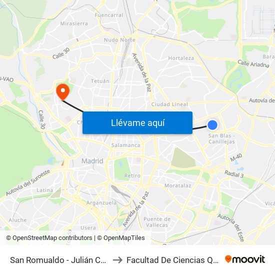 San Romualdo - Julián Camarillo to Facultad De Ciencias Químicas map