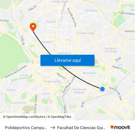 Polideportivo Campus Sur to Facultad De Ciencias Químicas map