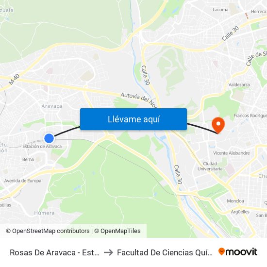 Rosas De Aravaca - Estación to Facultad De Ciencias Químicas map