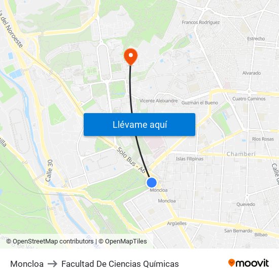 Moncloa to Facultad De Ciencias Químicas map