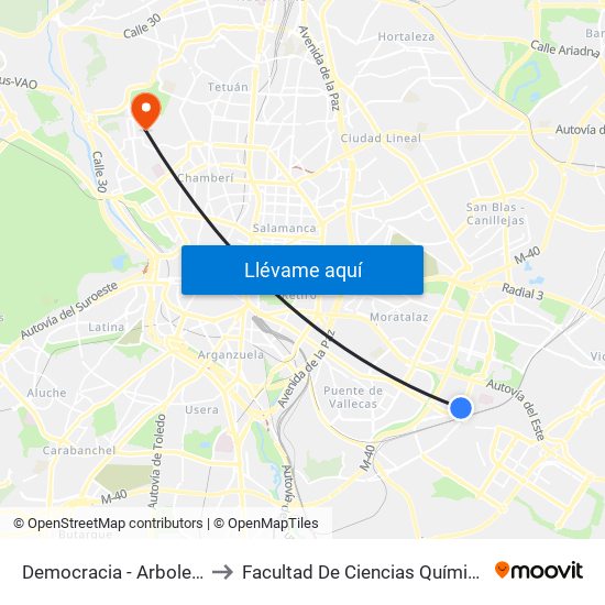 Democracia - Arboleda to Facultad De Ciencias Químicas map