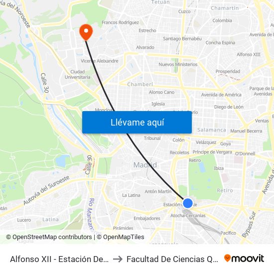 Alfonso XII - Estación De Atocha to Facultad De Ciencias Químicas map