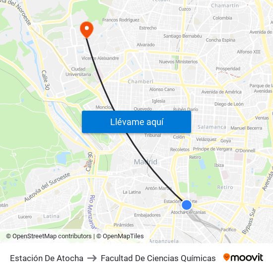 Estación De Atocha to Facultad De Ciencias Químicas map