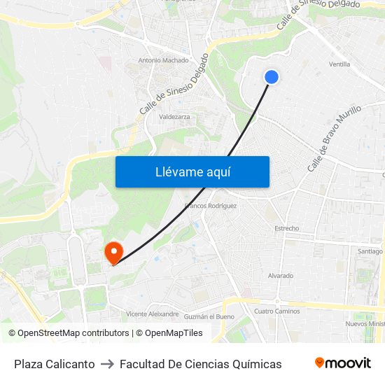 Plaza Calicanto to Facultad De Ciencias Químicas map