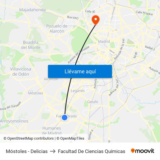 Móstoles - Delicias to Facultad De Ciencias Químicas map