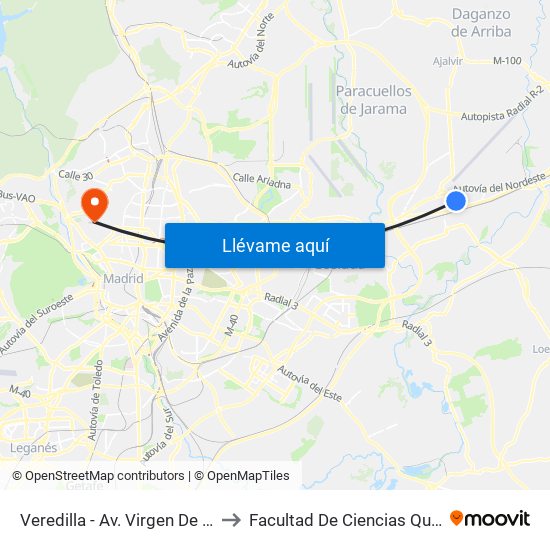 Veredilla - Av. Virgen De Loreto to Facultad De Ciencias Químicas map