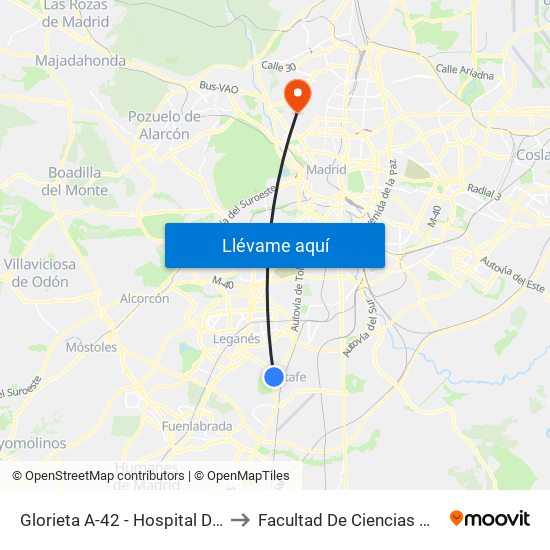 Glorieta A-42 - Hospital De Getafe to Facultad De Ciencias Químicas map