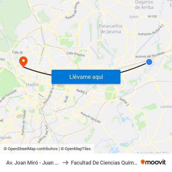 Av. Joan Miró - Juan Gris to Facultad De Ciencias Químicas map