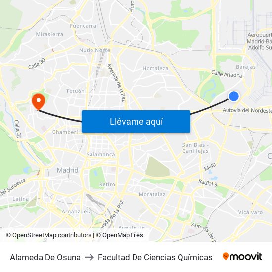 Alameda De Osuna to Facultad De Ciencias Químicas map