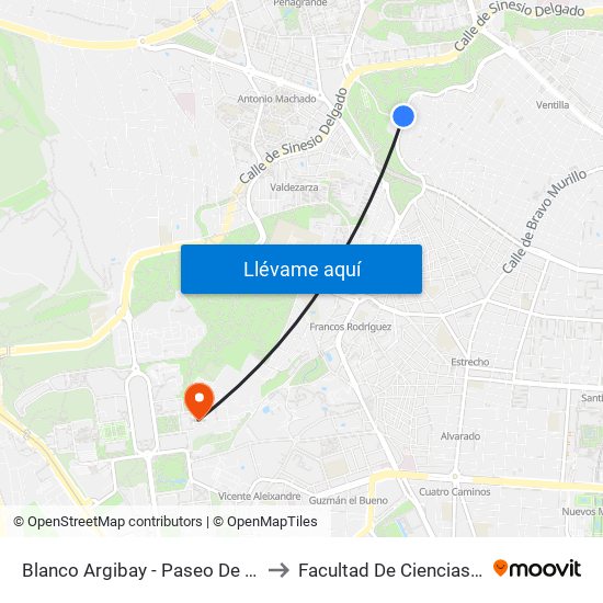 Blanco Argibay - Paseo De La Dirección to Facultad De Ciencias Químicas map
