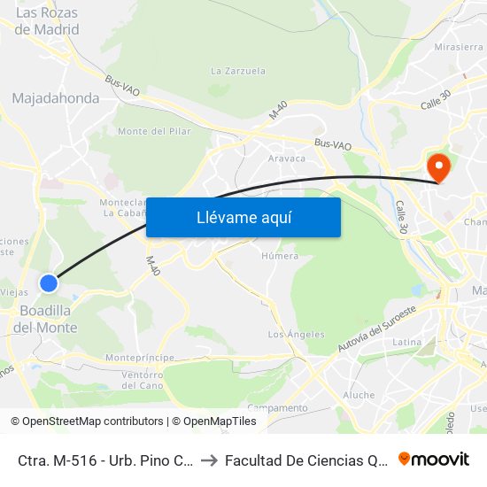 Ctra. M-516 - Urb. Pino Centinela to Facultad De Ciencias Químicas map