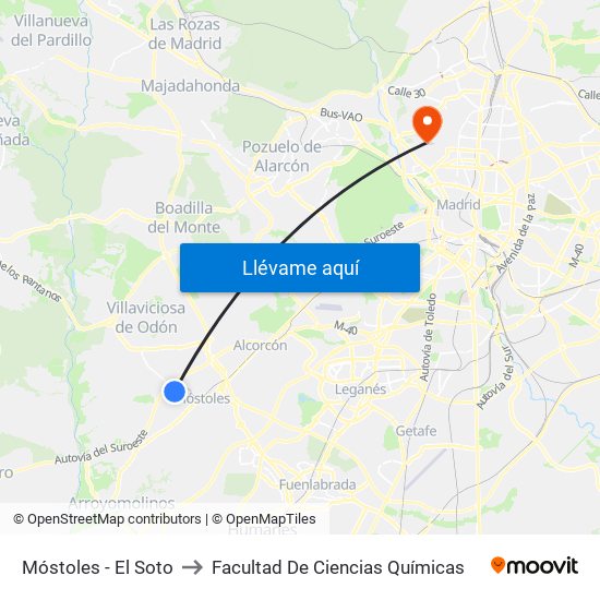 Móstoles - El Soto to Facultad De Ciencias Químicas map