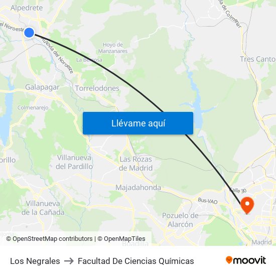 Los Negrales to Facultad De Ciencias Químicas map