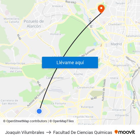 Joaquín Vilumbrales to Facultad De Ciencias Químicas map