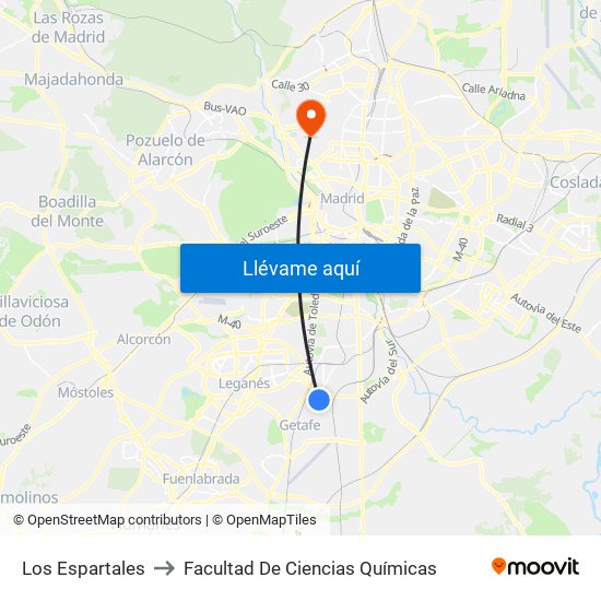Los Espartales to Facultad De Ciencias Químicas map