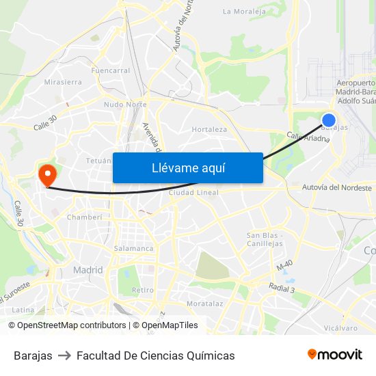 Barajas to Facultad De Ciencias Químicas map