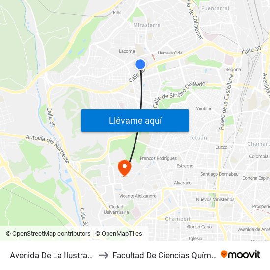 Avenida De La Ilustración to Facultad De Ciencias Químicas map