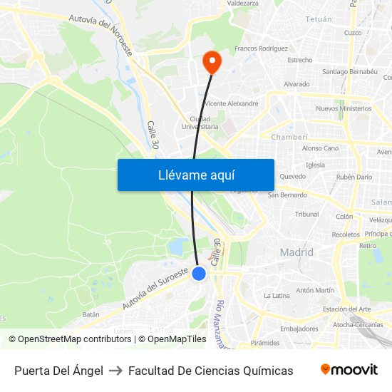 Puerta Del Ángel to Facultad De Ciencias Químicas map