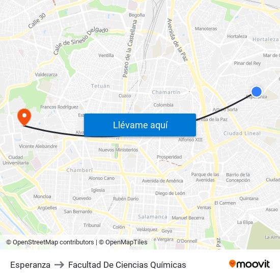 Esperanza to Facultad De Ciencias Químicas map