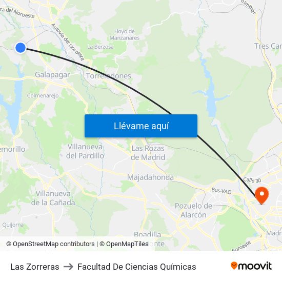 Las Zorreras to Facultad De Ciencias Químicas map