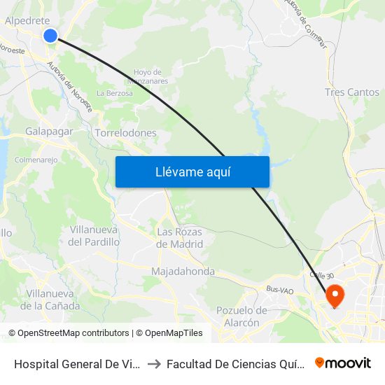 Hospital General De Villalba to Facultad De Ciencias Químicas map