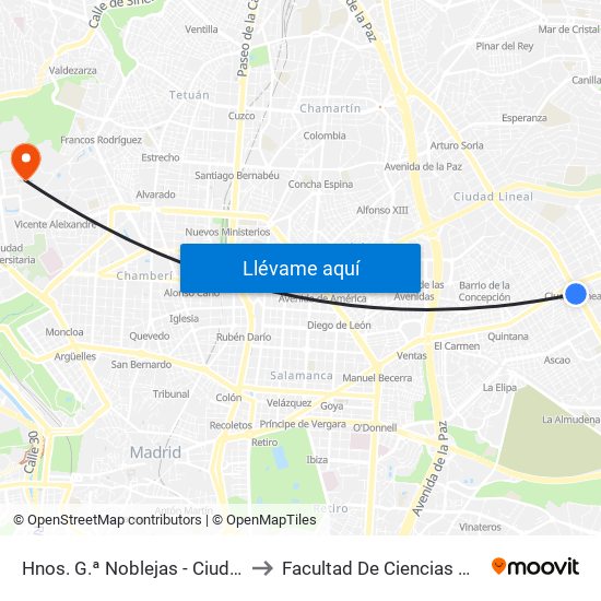 Hnos. G.ª Noblejas - Ciudad Lineal to Facultad De Ciencias Químicas map