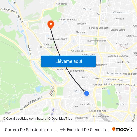 Carrera De San Jerónimo - Cedaceros to Facultad De Ciencias Químicas map