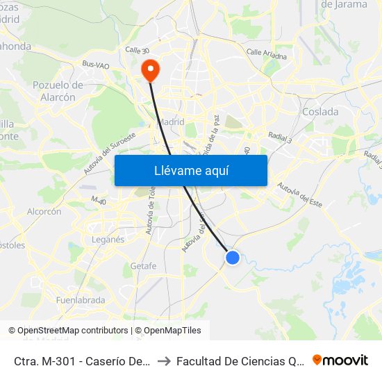 Ctra. M-301 - Caserío De Perales to Facultad De Ciencias Químicas map