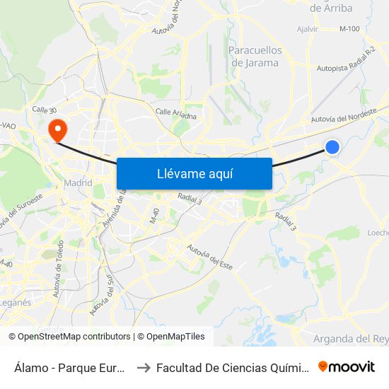 Álamo - Parque Europa to Facultad De Ciencias Químicas map