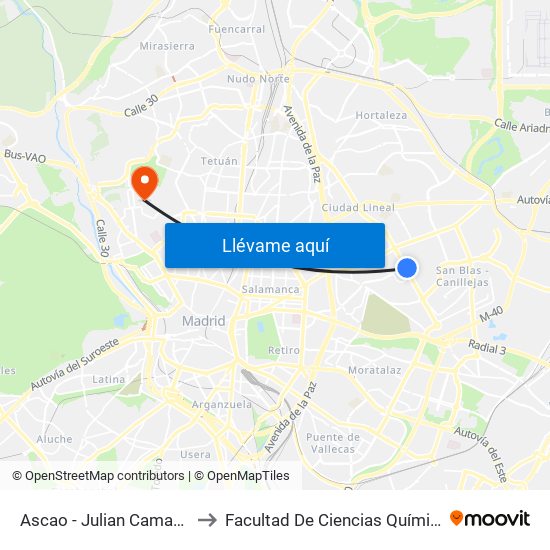 Ascao - Julian Camarillo to Facultad De Ciencias Químicas map
