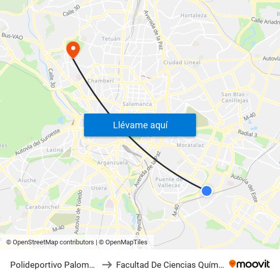 Polideportivo Palomeras to Facultad De Ciencias Químicas map