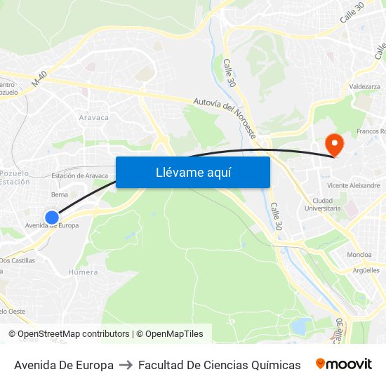 Avenida De Europa to Facultad De Ciencias Químicas map