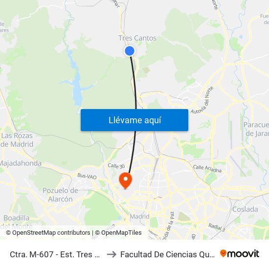 Ctra. M-607 - Est. Tres Cantos to Facultad De Ciencias Químicas map