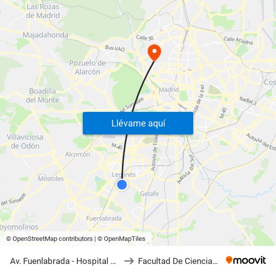 Av. Fuenlabrada - Hospital Severo Ochoa to Facultad De Ciencias Químicas map