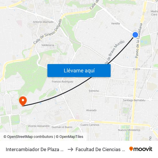 Intercambiador De Plaza De Castilla to Facultad De Ciencias Químicas map