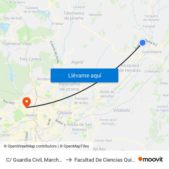 C/ Guardia Civil, Marchamalo to Facultad De Ciencias Químicas map