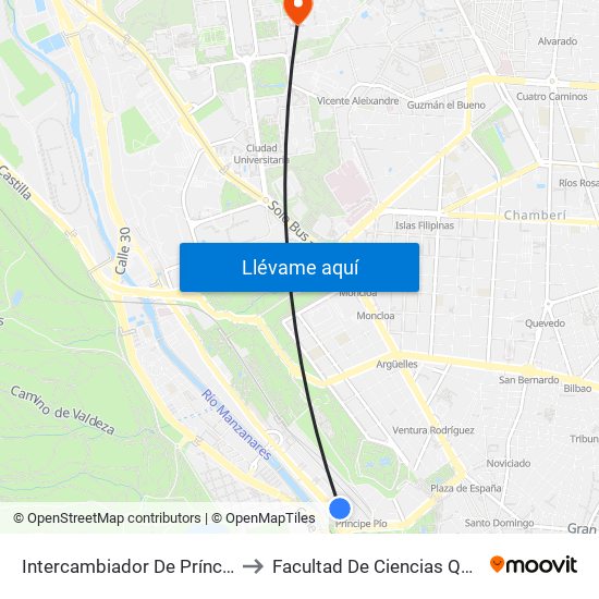 Intercambiador De Príncipe Pío to Facultad De Ciencias Químicas map