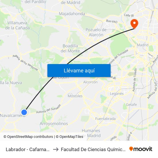 Labrador - Cafarnaún to Facultad De Ciencias Químicas map