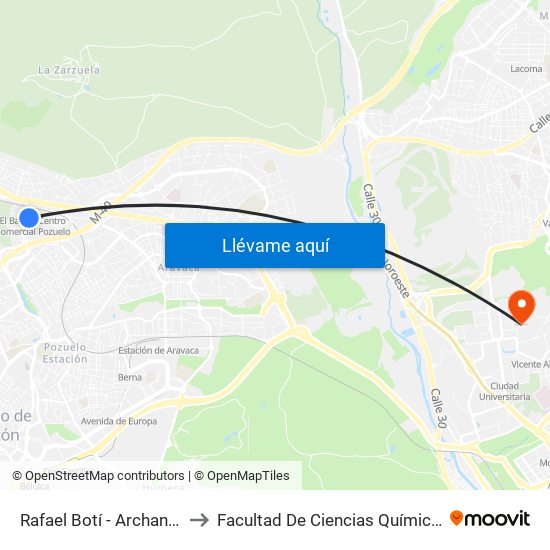 Rafael Botí - Archanda to Facultad De Ciencias Químicas map