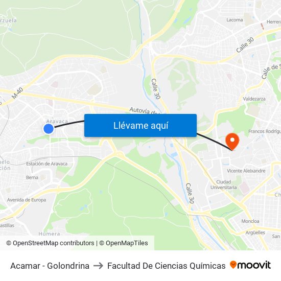 Acamar - Golondrina to Facultad De Ciencias Químicas map