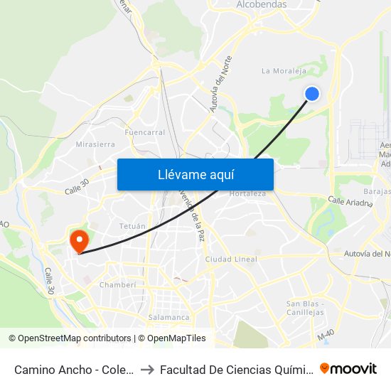 Camino Ancho - Colegio to Facultad De Ciencias Químicas map