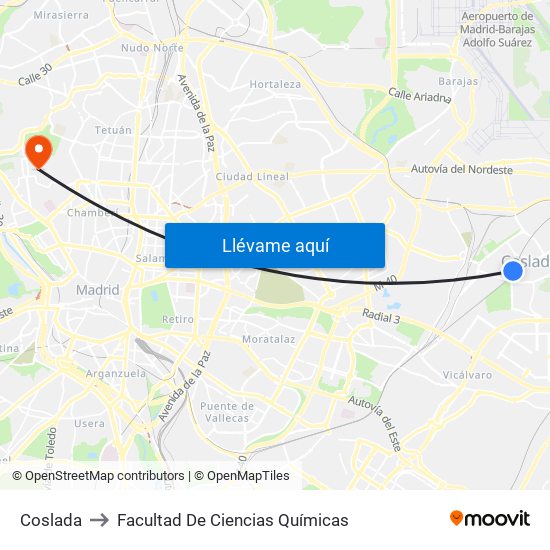 Coslada to Facultad De Ciencias Químicas map