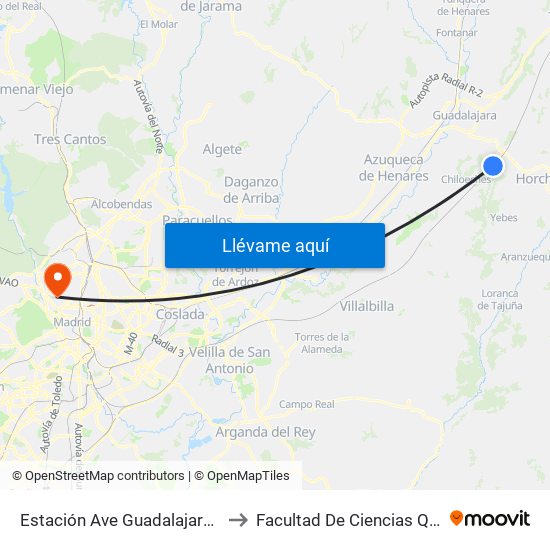 Estación Ave Guadalajara - Yebes to Facultad De Ciencias Químicas map