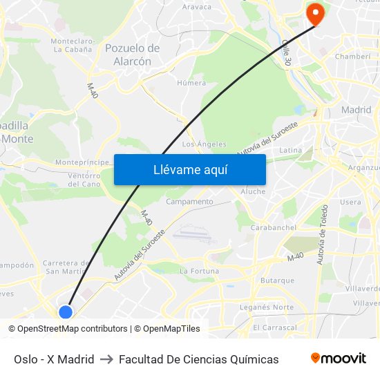 Oslo - X Madrid to Facultad De Ciencias Químicas map