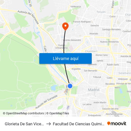 Glorieta De San Vicente to Facultad De Ciencias Químicas map