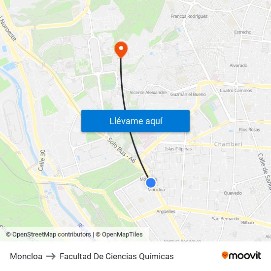 Moncloa to Facultad De Ciencias Químicas map