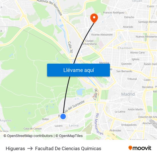 Higueras to Facultad De Ciencias Químicas map