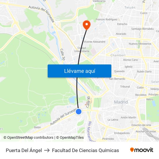 Puerta Del Ángel to Facultad De Ciencias Químicas map