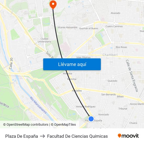 Plaza De España to Facultad De Ciencias Químicas map