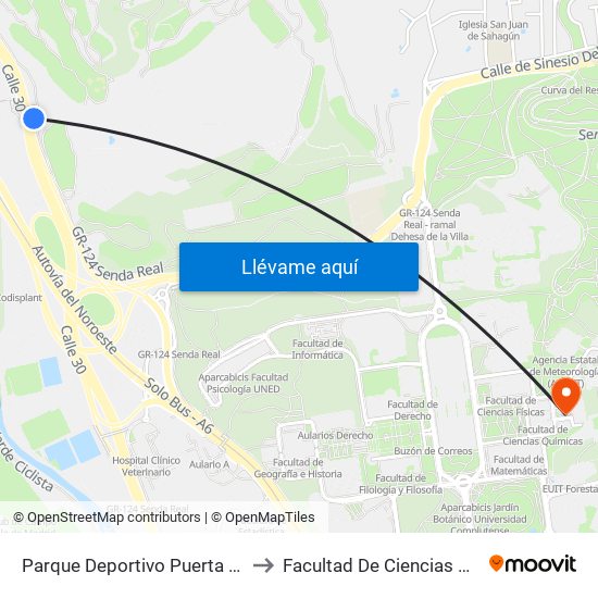 Parque Deportivo Puerta De Hierro to Facultad De Ciencias Químicas map